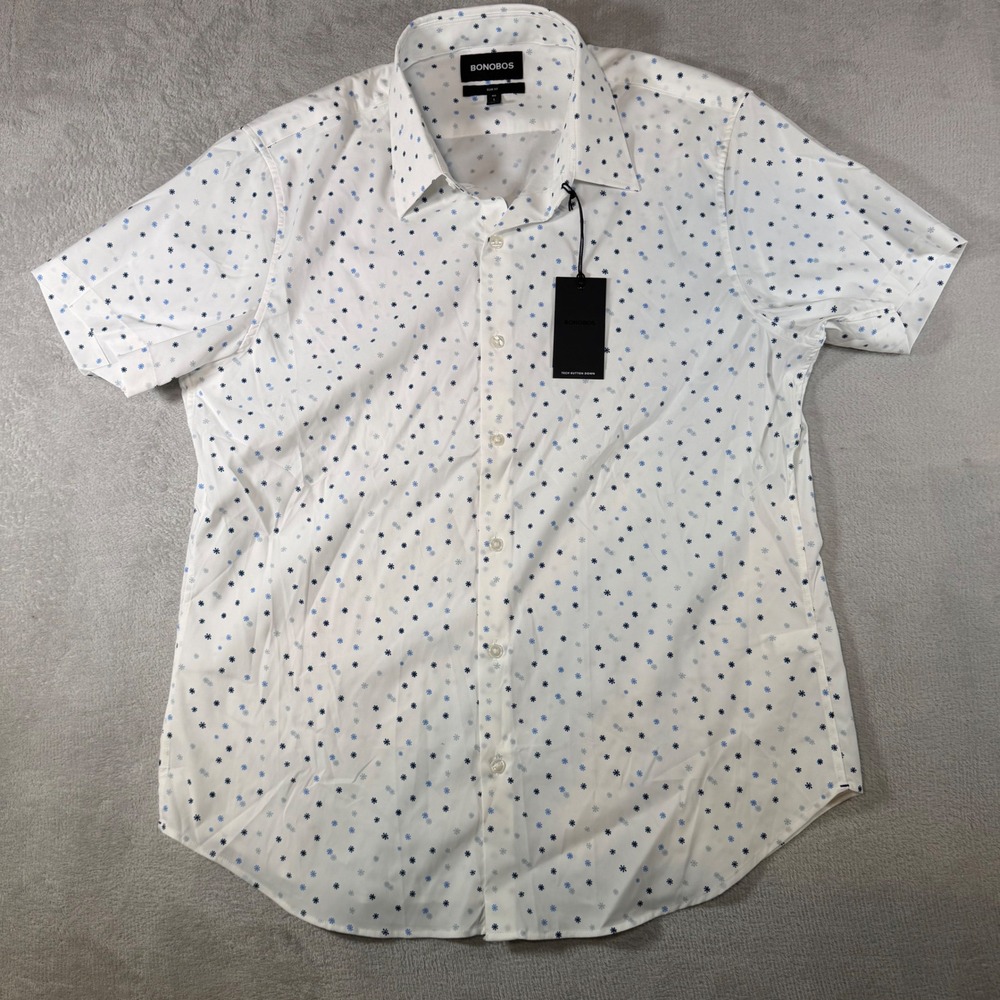 Bonobos Tech Button Down Shirt Mens Large Slim Fit White Winter Wonderland